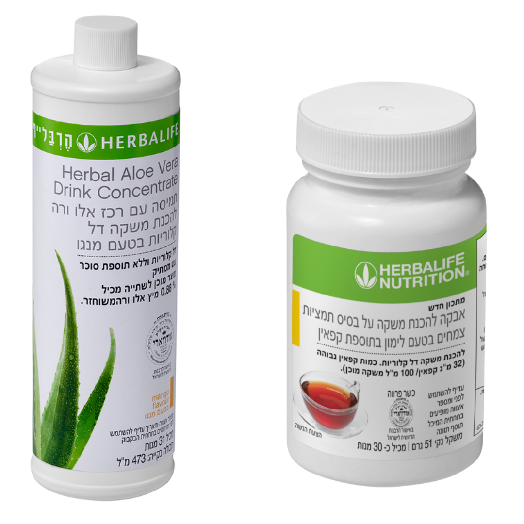 משקה נמס צמחי בטעם לבחירתך 50 גרם + תרכיז משקה אלוורה